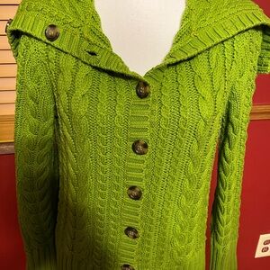 Lands' End Green Cable Knit Cardigan